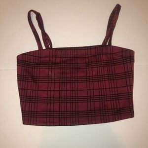 Plad Black and Burgundy Spaghetti Strap Crop Top